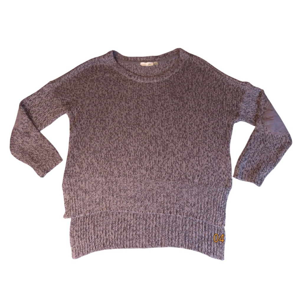 RD Style Sweater Womens M Grey Marl Elbow Patch High Low Chunky Knit Good Casual